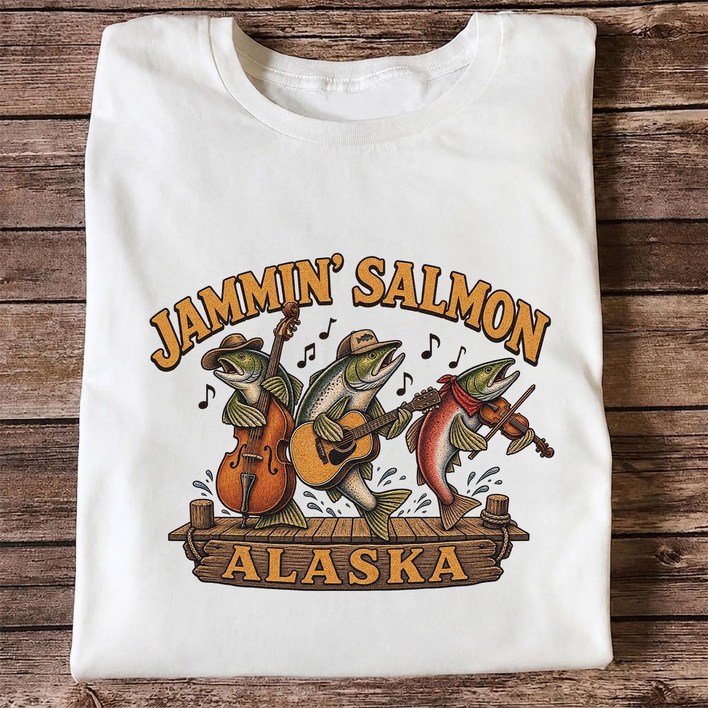 Jammin’ Salmon Alaska Fishing Band Graphic T-Shirt