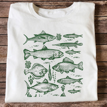 Vintage Freshwater and Saltwater Fish Collection Graphic T-Shirt