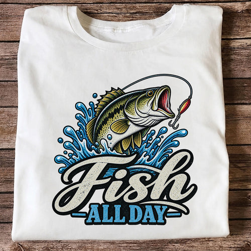 Fish All Day Jumping Bass Fishing Graphic T-Shirt