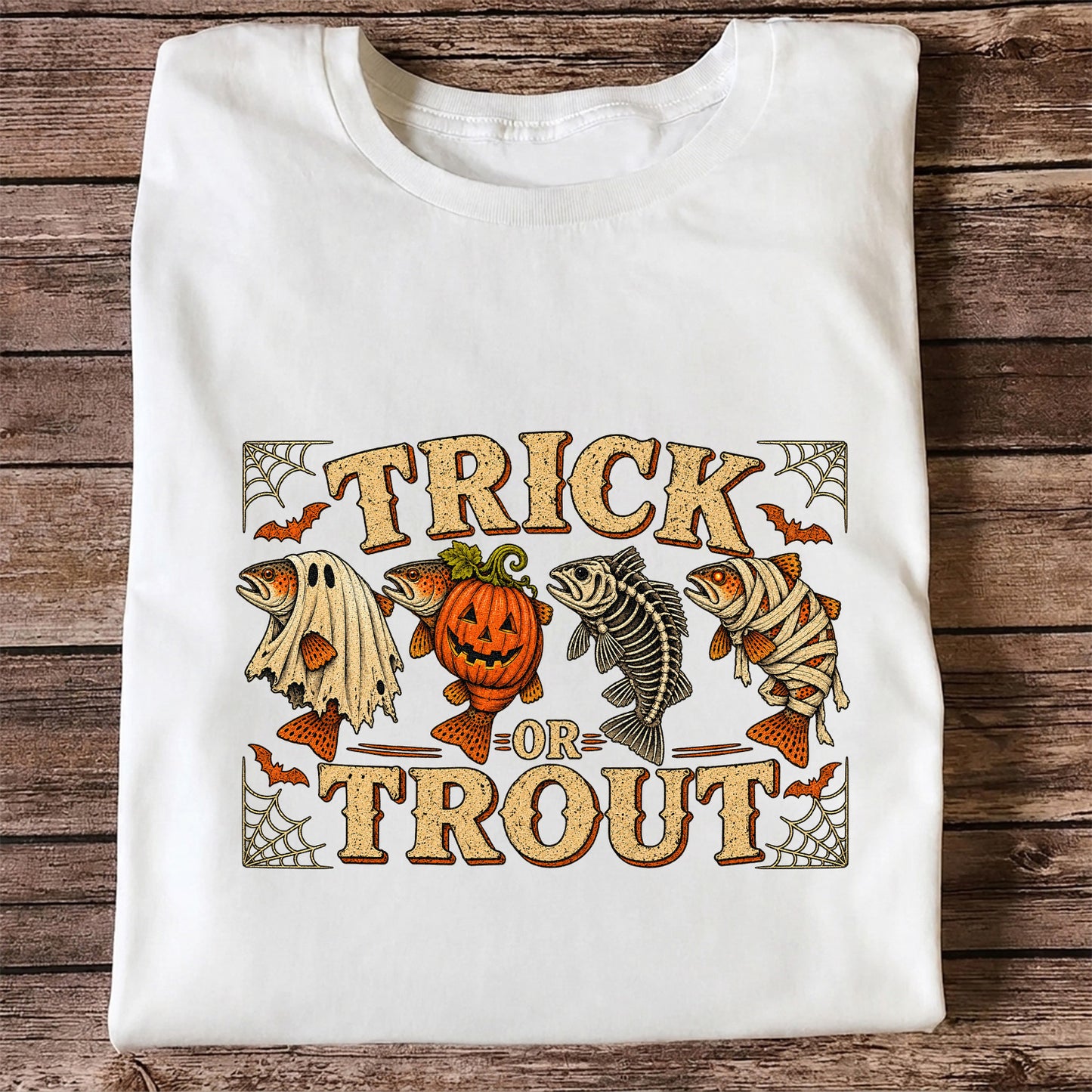 Trick or Trout Halloween Fishing Lineup Graphic T-Shirt