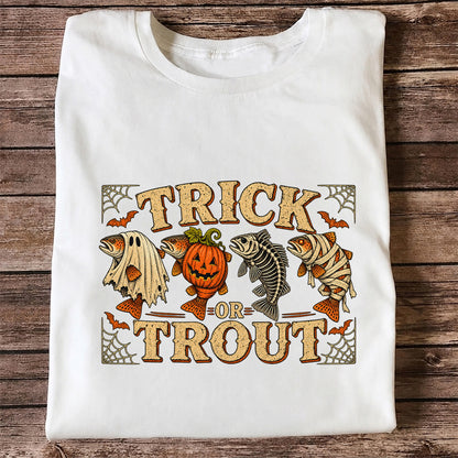 Trick or Trout Halloween Fishing Lineup Graphic T-Shirt