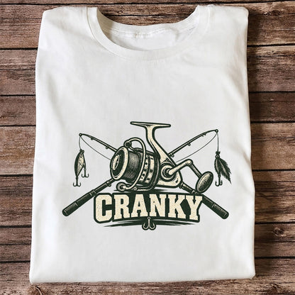 Cranky Fishing Reel and Crossed Rods Graphic T-Shirt