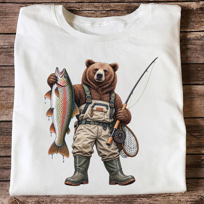 Bear Fishing with Rainbow Trout Outdoor Graphic T-Shirt