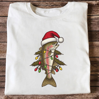 Christmas Trout Tree Fishing Graphic T-Shirt