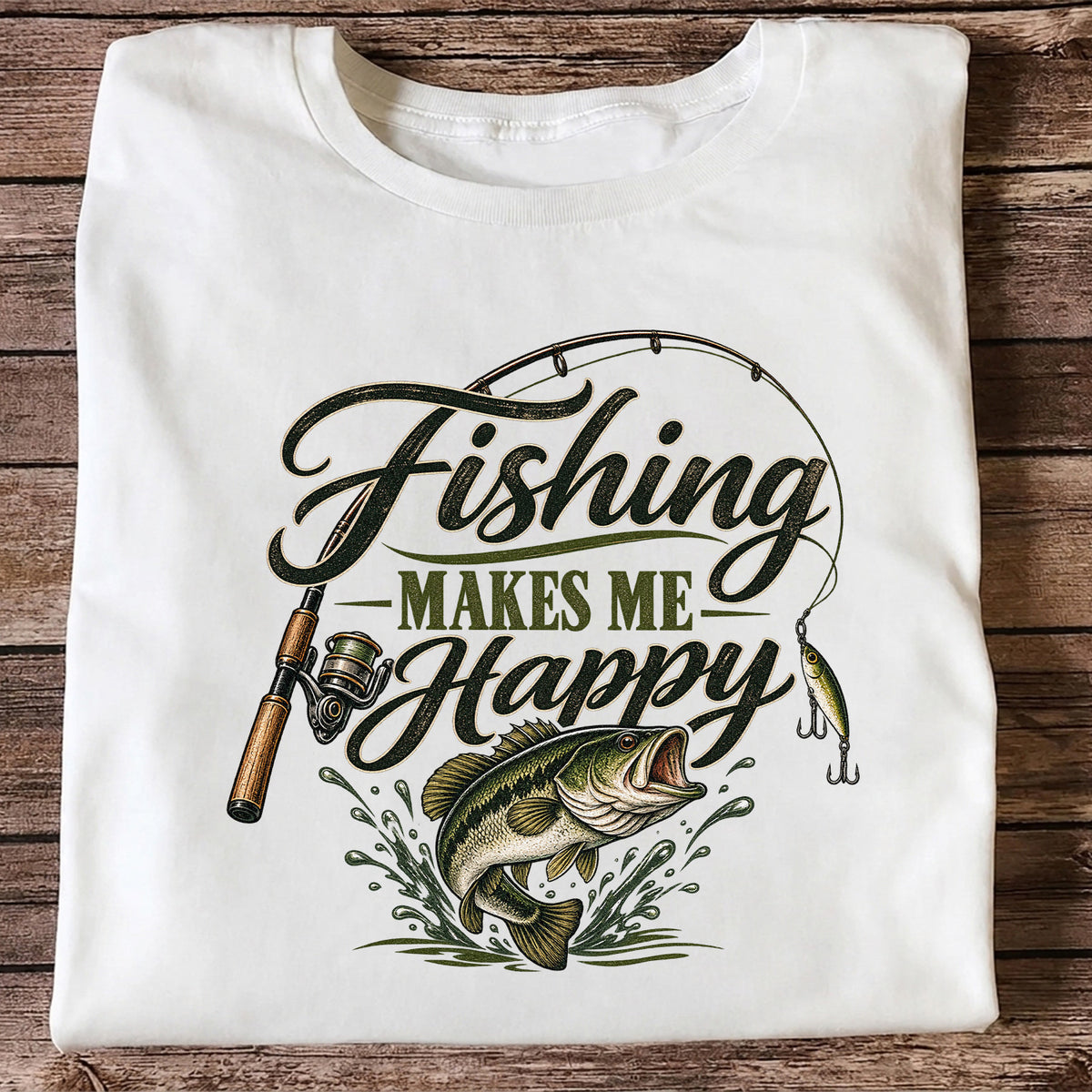 Fishing Makes Me Happy Bass Fishing Graphic T-Shirt