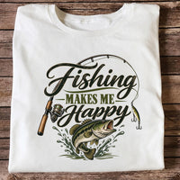 Fishing Makes Me Happy Bass Fishing Graphic T-Shirt