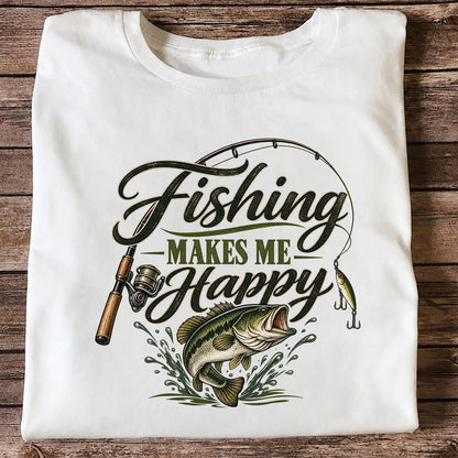 Fishing Makes Me Happy Bass Fishing Graphic T-Shirt