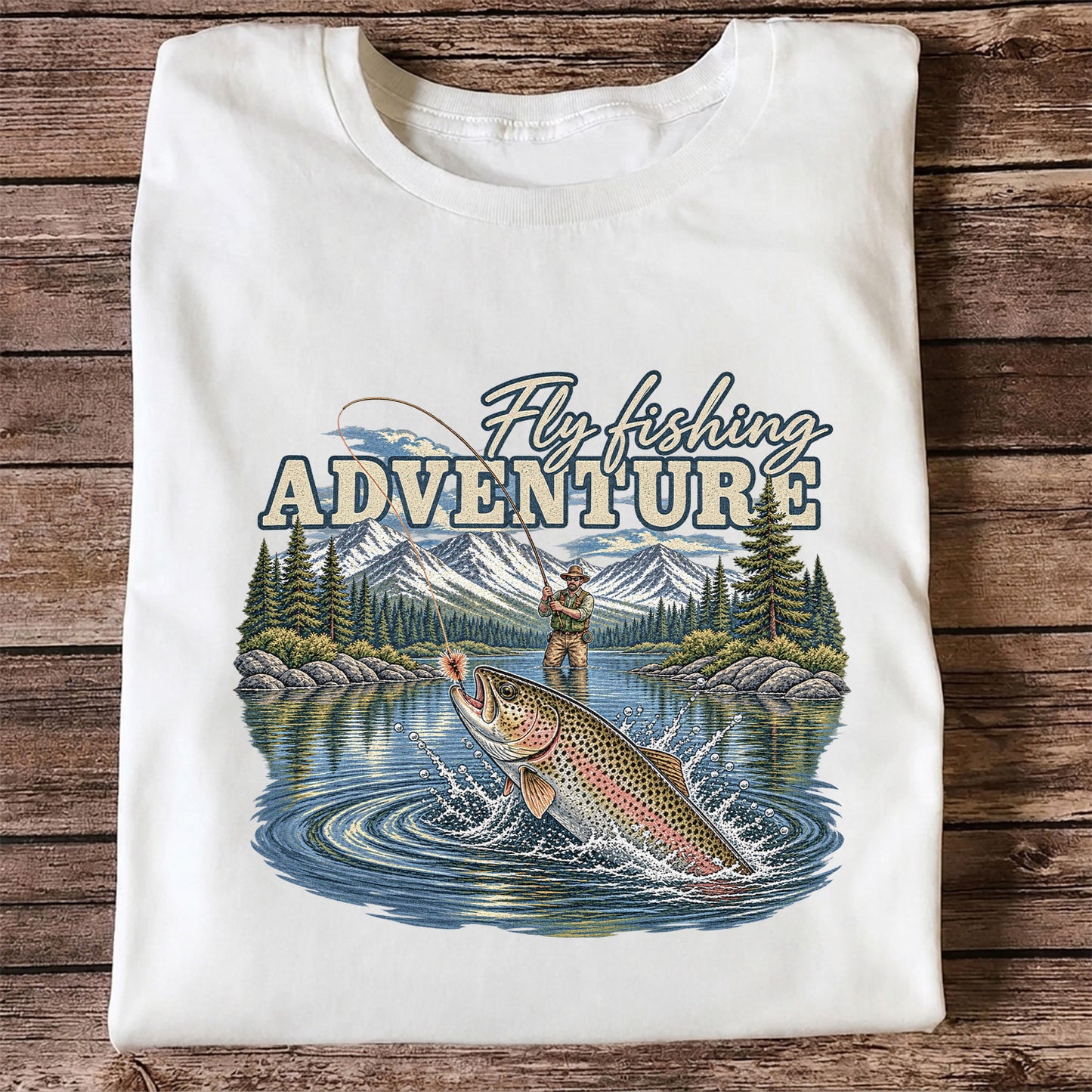 Fly Fishing Adventure Trout Mountain Lake Graphic T-Shirt