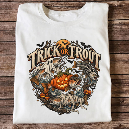 Trick or Trout Haunted Fish Halloween Fishing T-Shirt