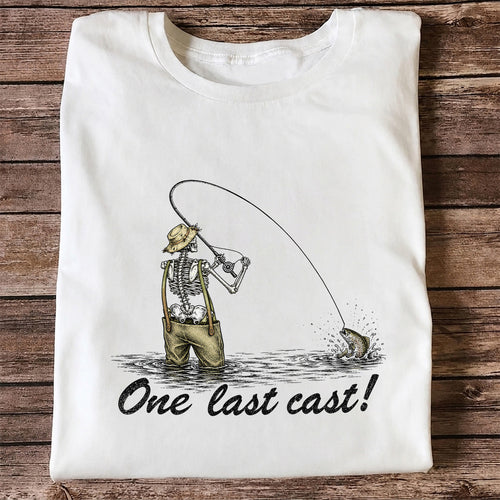 One Last Cast Skeleton Angler Fishing Graphic T-Shirt