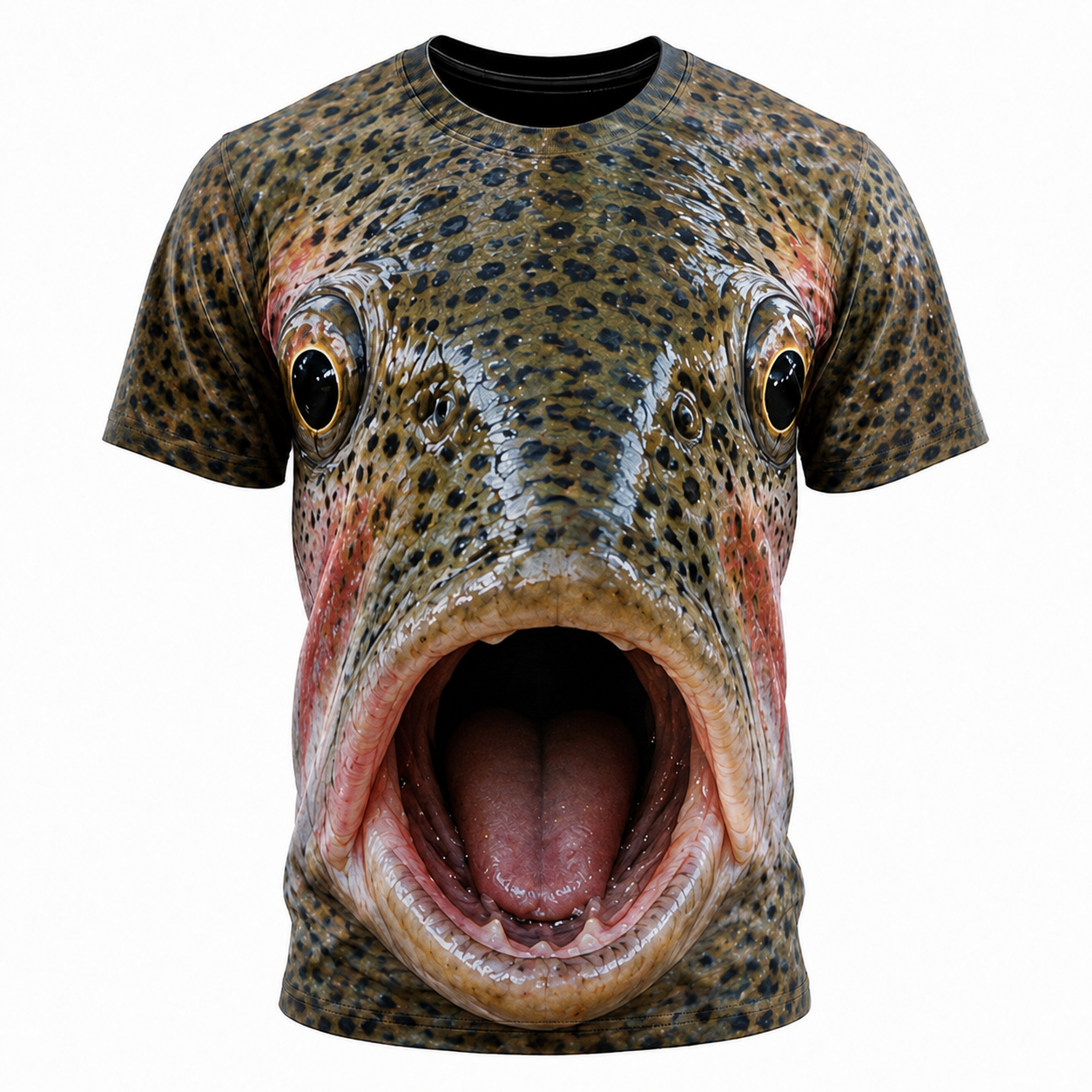 Funny 3D Trout T-Shirt, Realistic Fish Face All Over Print Shirt for Fishing Anglers