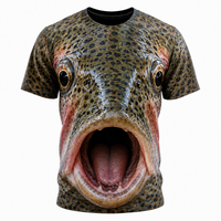 Funny 3D Trout T-Shirt, Realistic Fish Face All Over Print Shirt for Fishing Anglers