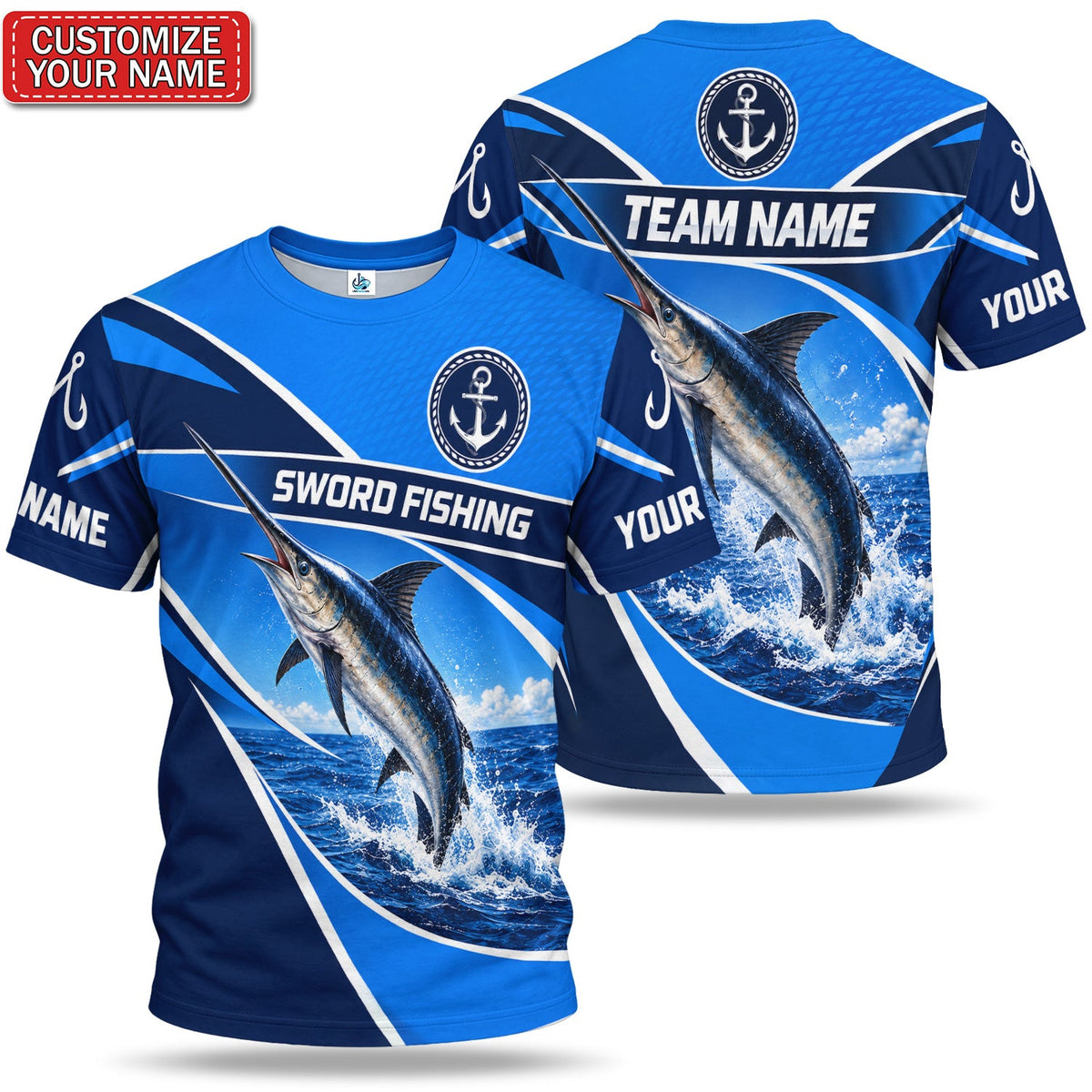 Personalized Swordfish Fishing Graphic T-Shirt