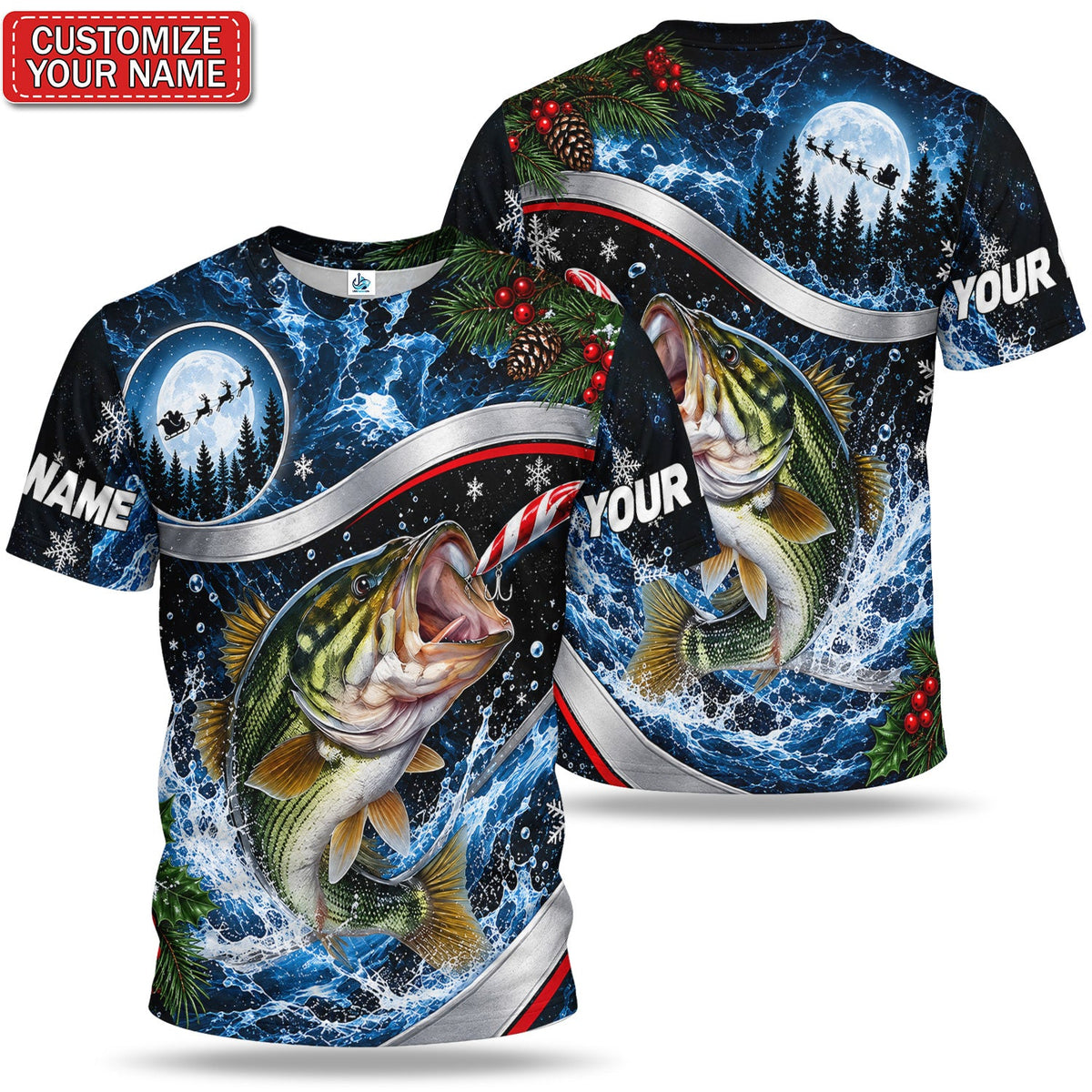 Personalized Largemouth Bass Christmas Fishing T-Shirt