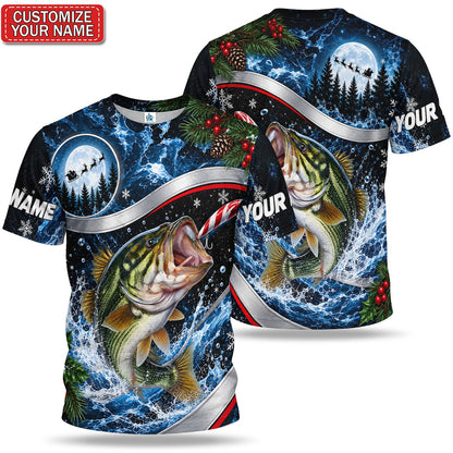 Personalized Largemouth Bass Christmas Fishing T-Shirt