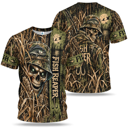 Personalized Skeleton Fish Reaper Fishing Graphic T-Shirt