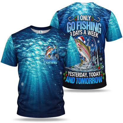 Christmas Trout and Fishing Rod Underwater 3D Fishing T-Shirt