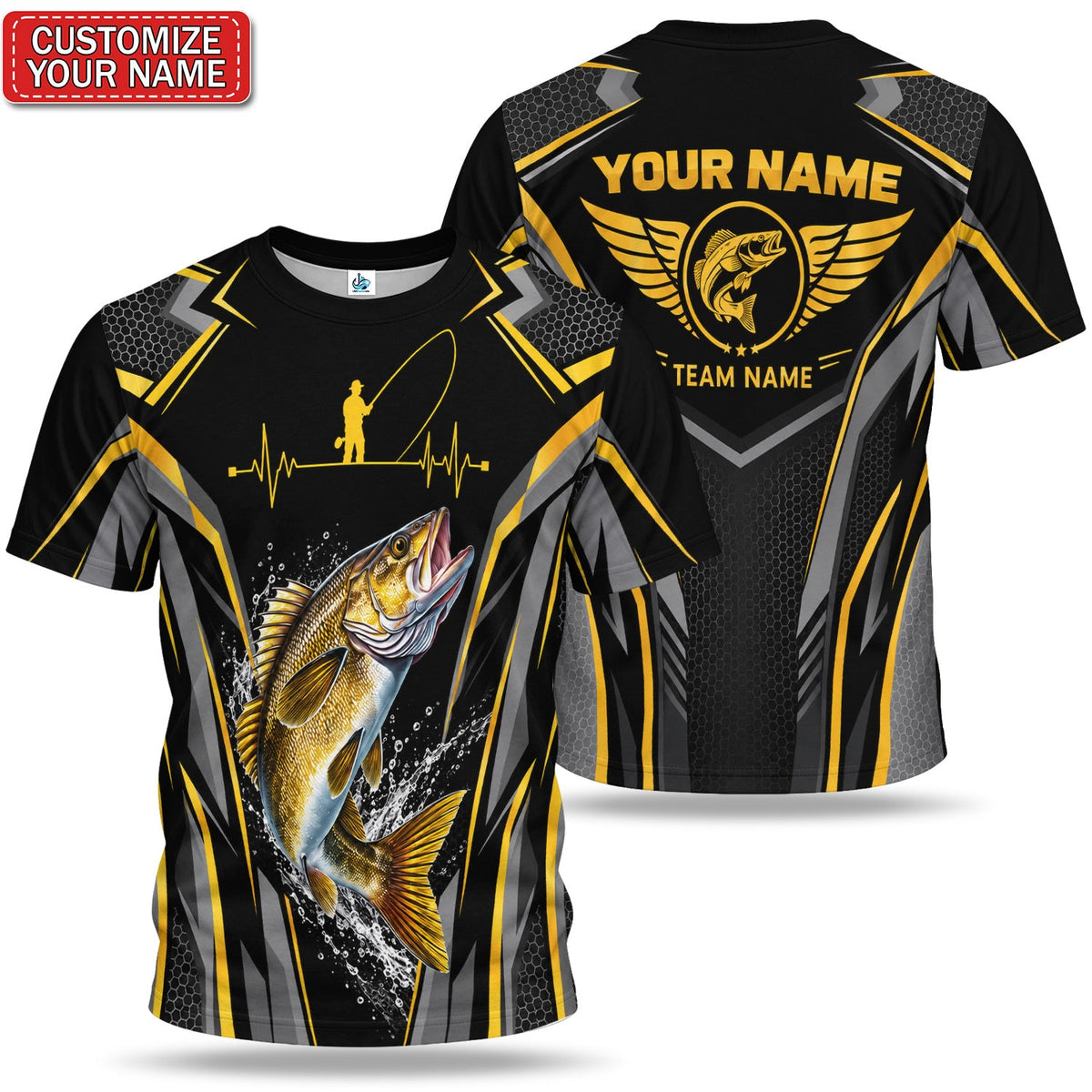 Personalized Fish and Fishing Rod Graphic T-Shirt