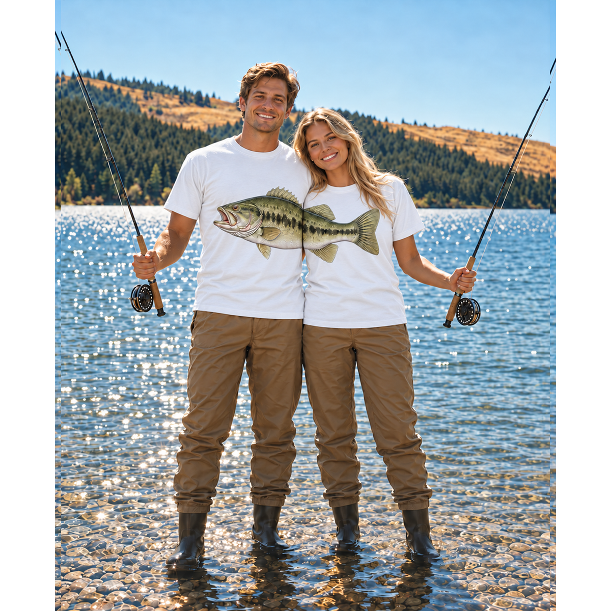 Matching Bass Fishing Couple T-Shirt, Gift for Him, Her