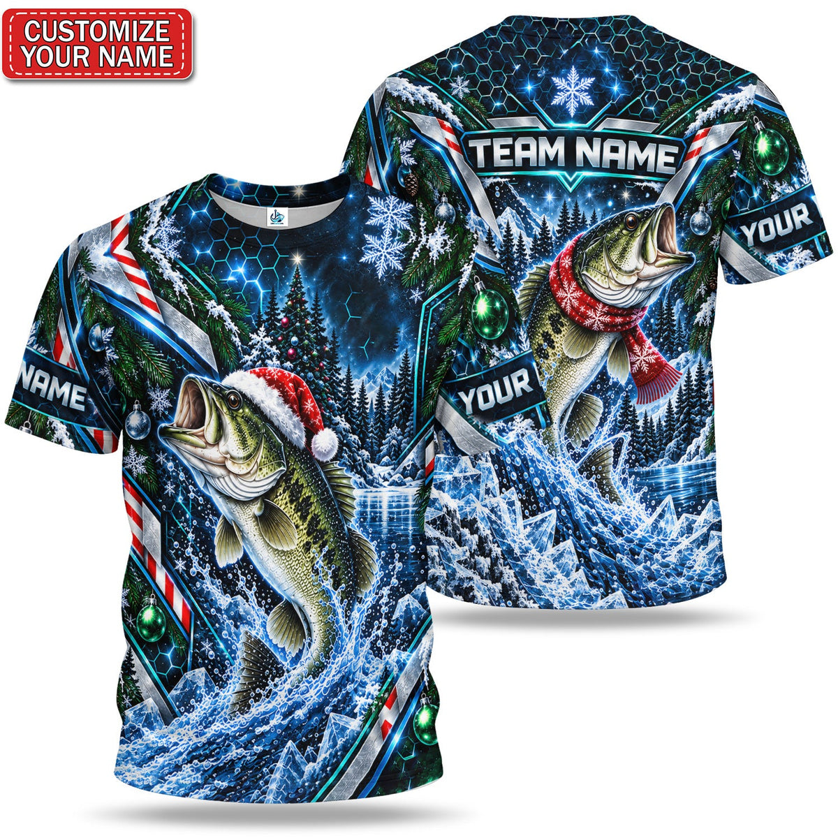 Personalized Christmas Bass Fishing Graphic T-Shirt