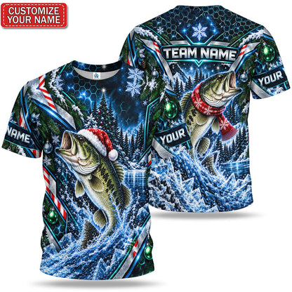 Personalized Christmas Bass Fishing Graphic T-Shirt
