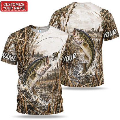 Personalized Largemouth Bass Fishing Graphic T-Shirt