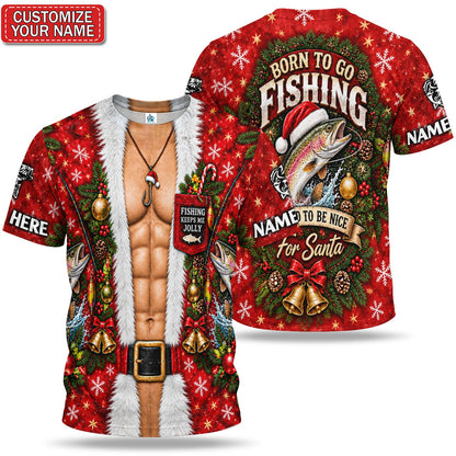 Personalized Christmas Fishing T-Shirt With Trout and Fishing Tackle