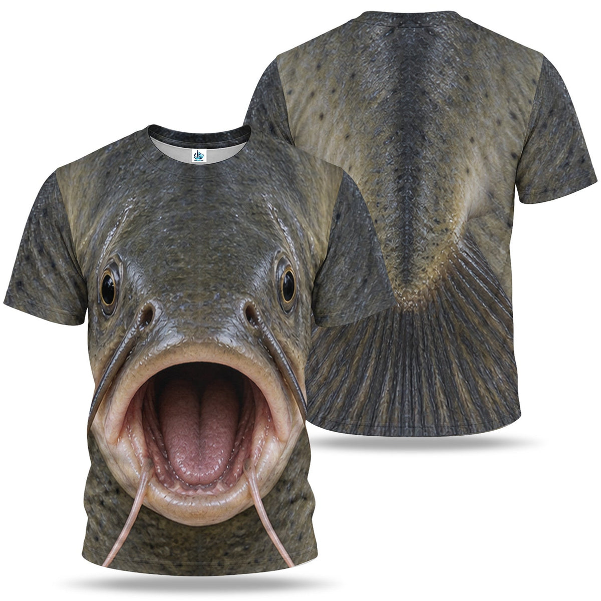 Open Mouth Catfish Face and Whiskers 3D Fishing T-Shirt