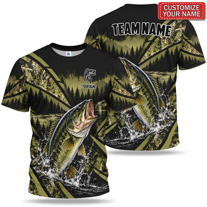 Personalized Jumping Bass and Forest Lake Fishing T-Shirt