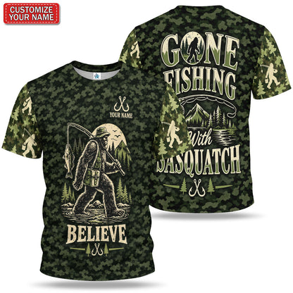 Personalized Bear Fishing Graphic T-Shirt, Believe Design