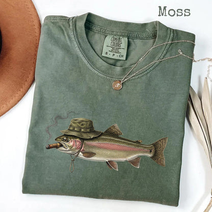 Vintage Smoking Hat Angler Fishing Shirt