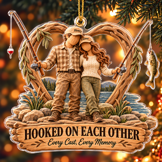 Personalized Couple Fishing Christmas Acrylic Ornament, Xmas Gift