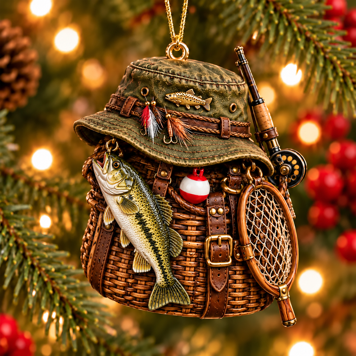 Custom Fishing Hat Christmas Ornament, Xmas Gift for Fisherman