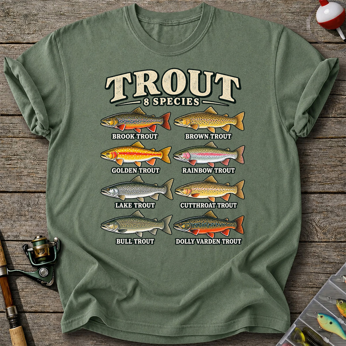 Trout 8 Species Vintage Fish Chart Graphic T-Shirt