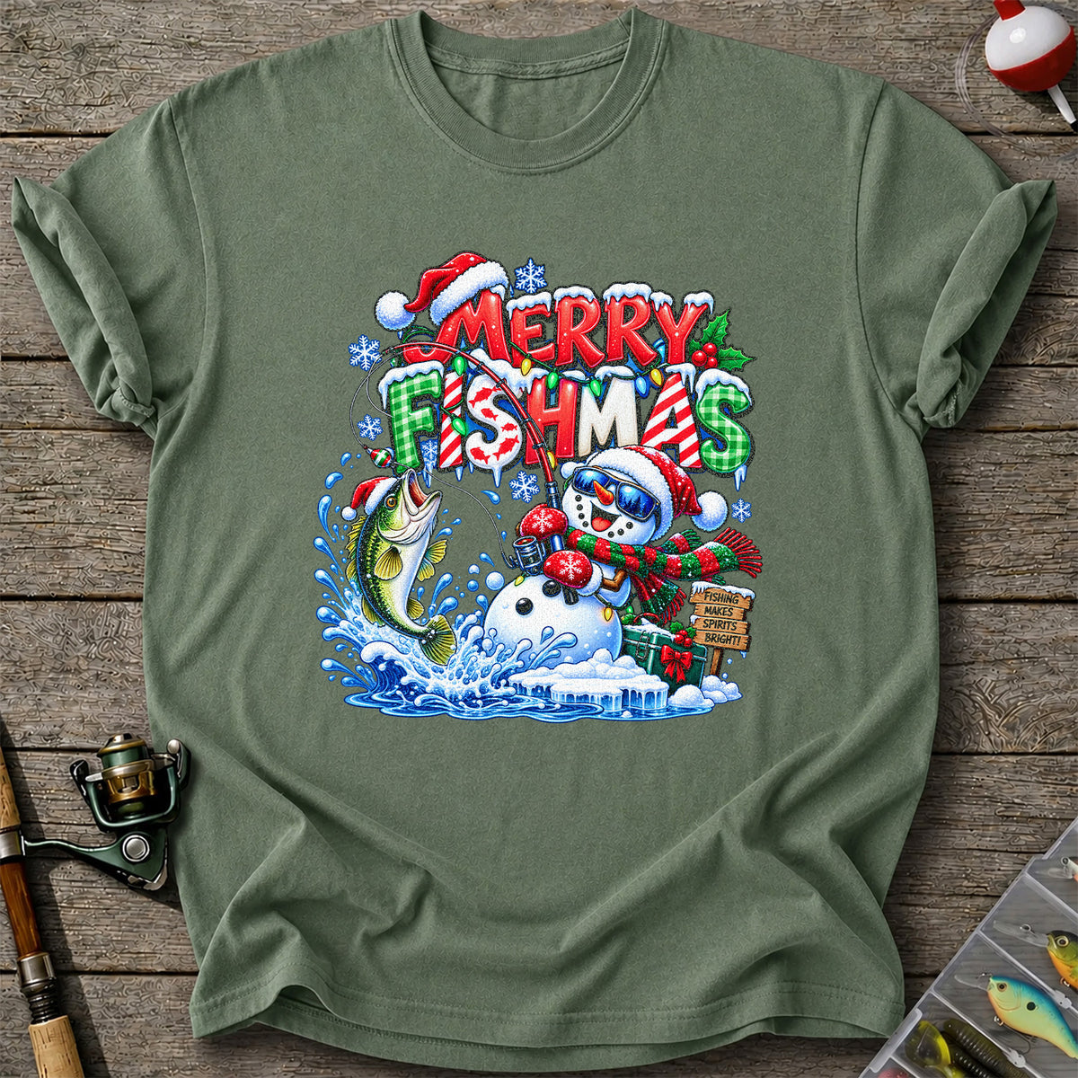 Merry Fishmas Christmas Fishing Graphic T-Shirt