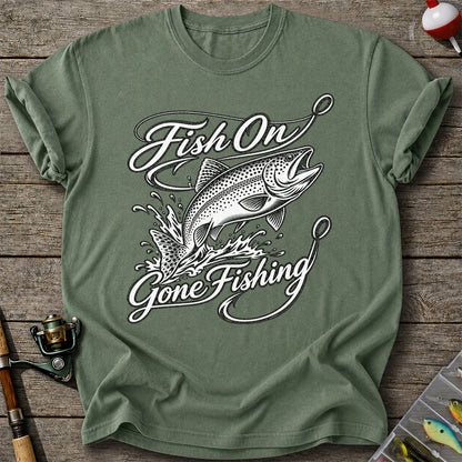 Fish On Gone Fishing Jumping Trout Graphic T-Shirt