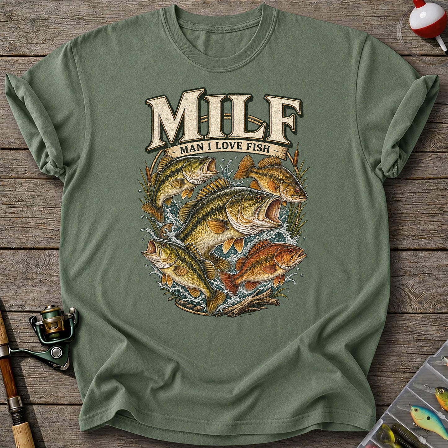 MiLF Man I Love Fish Jumping Bass Fishing Graphic T-Shirt
