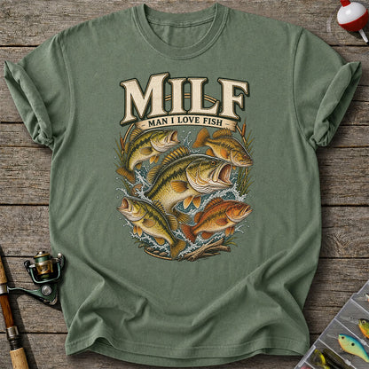 MiLF Man I Love Fish Jumping Bass Fishing Graphic T-Shirt
