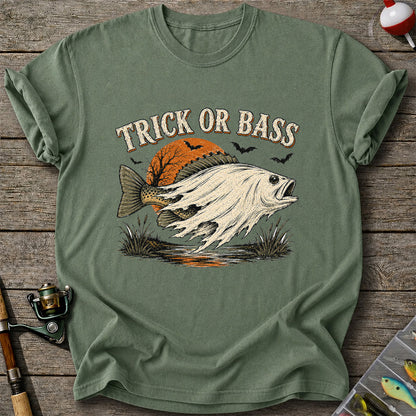 Trick or Bass Halloween Fishing T-Shirt, Vintage Trout Angler Tee