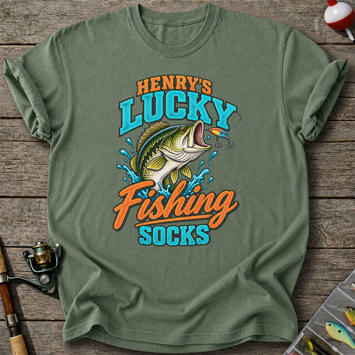 Henry's Lucky Fishing Socks Jumping Bass Graphic T-Shirt