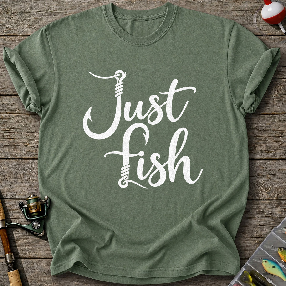 Just Fish Funny Fishing Hook Graphic T-Shirt