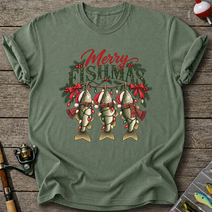 Merry Fishmas Christmas Trout Fishing Graphic T-Shirt