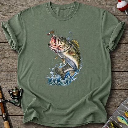 Largemouth Bass Leaping for a Fly Fishing Graphic T-Shirt