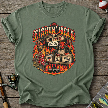 Fishin' Hell Devil Bait and Tackle Funny Fishing T-Shirt