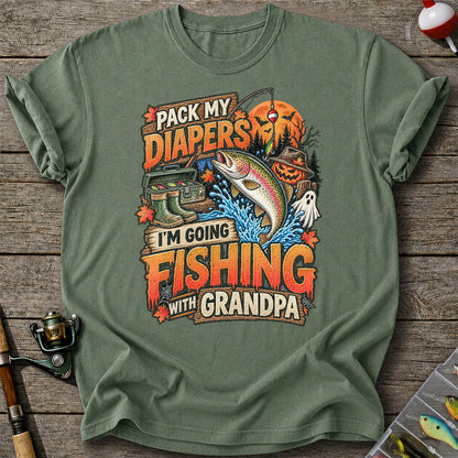 Pack My Diapers I'm Going Fishing With Grandpa Halloween Rainbow Trout T-Shirt
