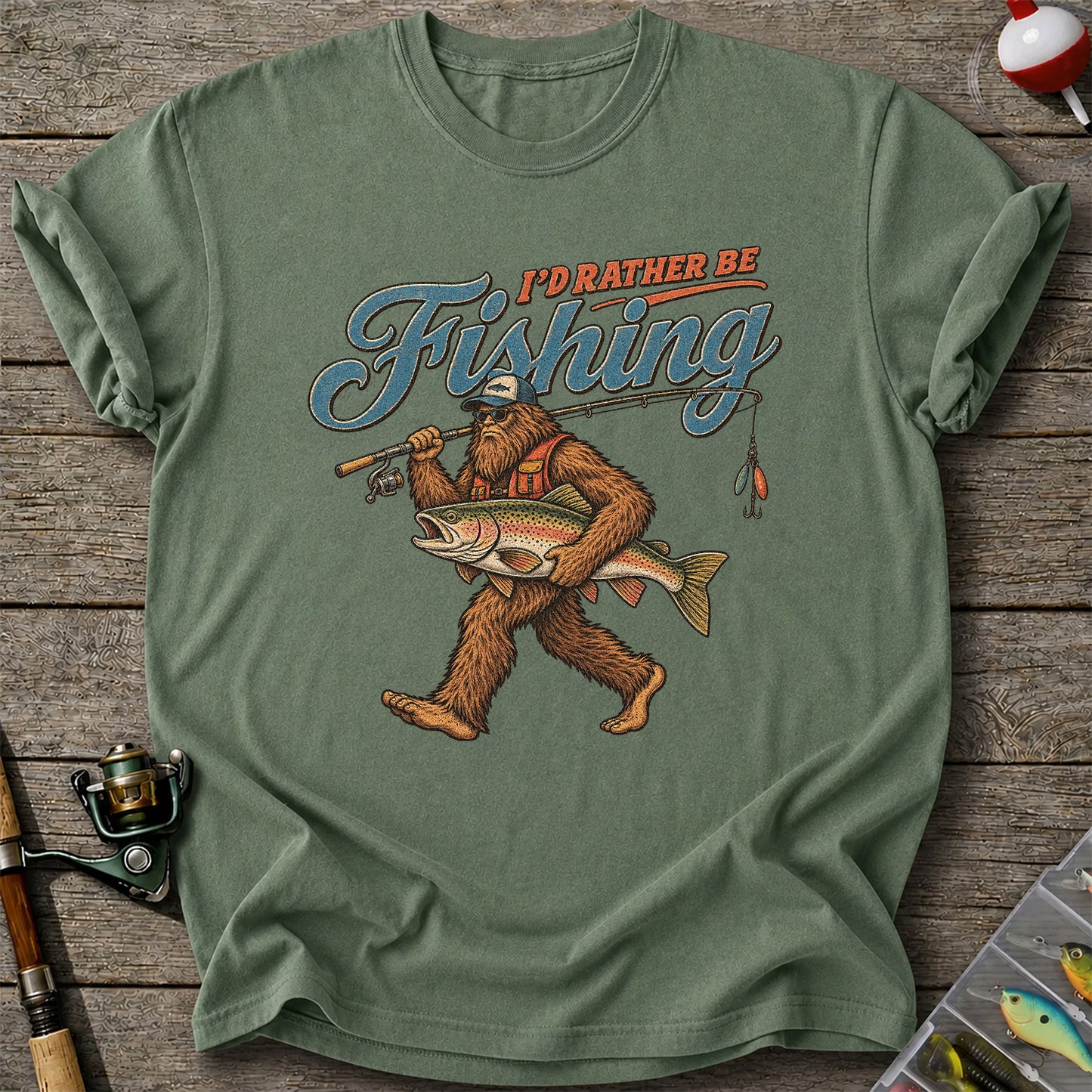 I'd Rather Be Fishing Bigfoot Trout Graphic T-Shirt