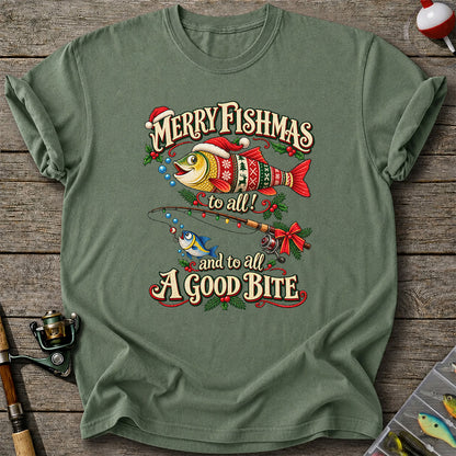 Merry Fishmas to All and to All a Good Bite Christmas Fishing T-Shirt