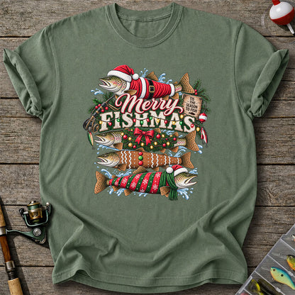 Merry Fishmas Tis the Season to Fish Christmas Trout T-Shirt