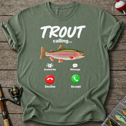 Trout Calling Rainbow Trout Funny Fishing Graphic T-Shirt