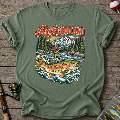 Reel Cool Dad Rainbow Trout Fly Fishing Graphic T-Shirt